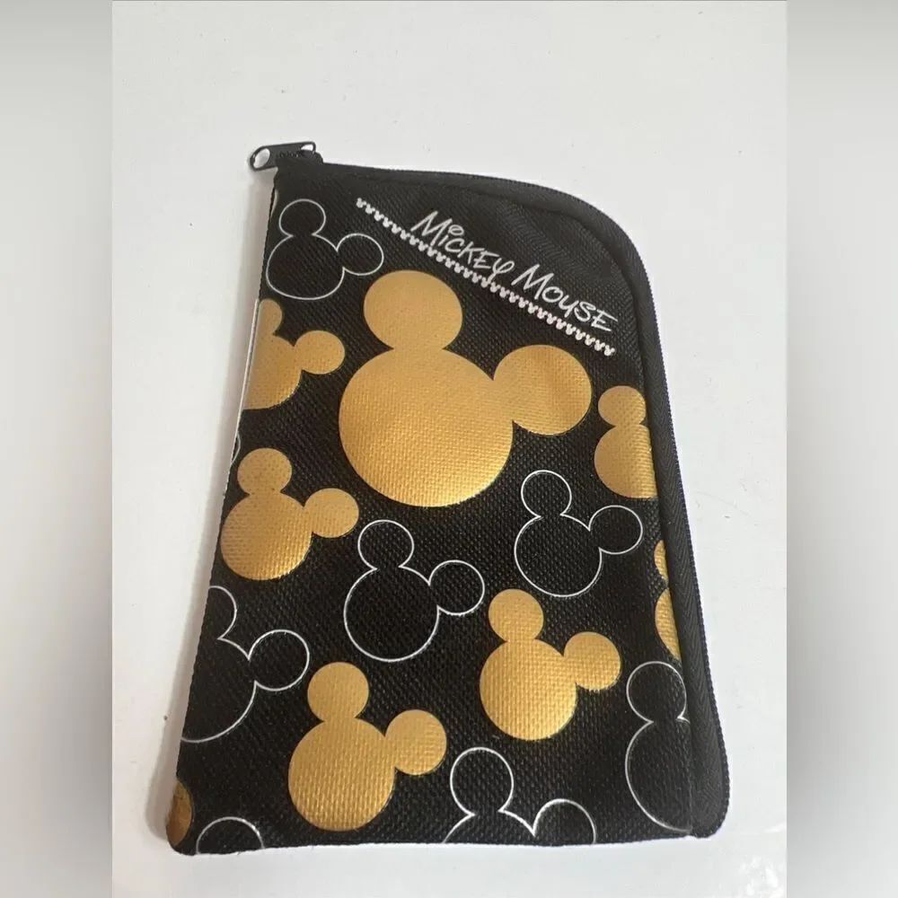Disney Mickey Mouse Black Gold Cell Phone ID Holder Case Coin Badge